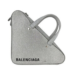 Balenciaga 2way Handbag Crossbody Triangle Duffle Leather Silver